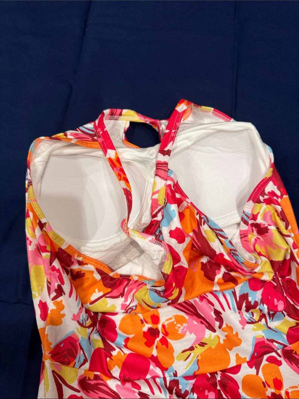 Vibrant Floral Halter Sundress - Pink & Orange, Built-in Bra, M - Picture 4 of 4